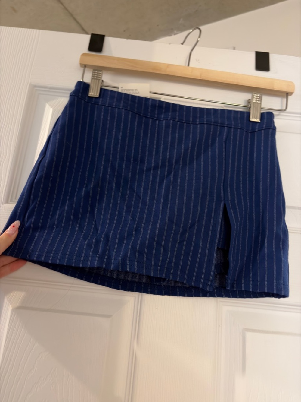 Urban Outfitters Navy Pinstripe Skort with Front Slit